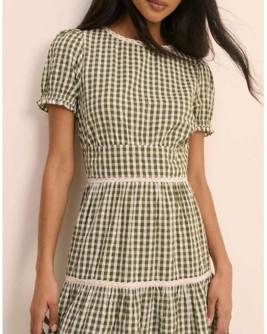Nobody's Child Green Gingham Lace Trim Dara Midi Dress