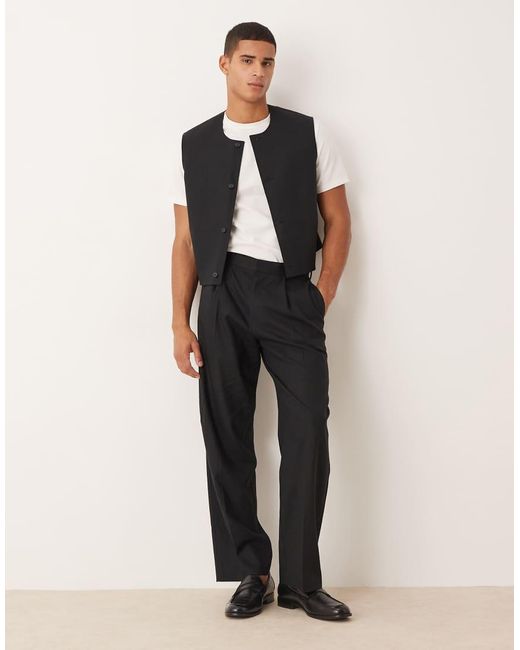 ASOS Pantalon Met Wijde Pijpen Van Linnenmix in het Black voor heren