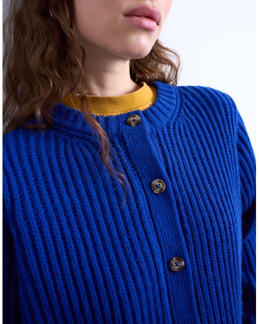 TOPSHOP Blue Knit Ribbed Crew Relaxed Button Cardigan