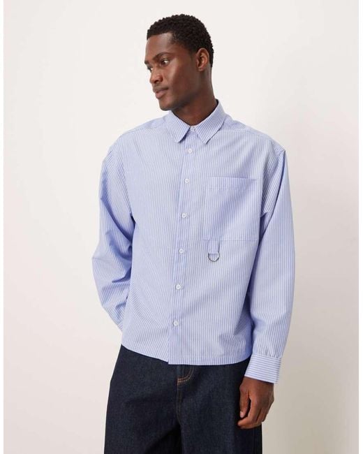 ASOS Blue Boxy Oversized Stripe Shirt With Pocket Detail for men