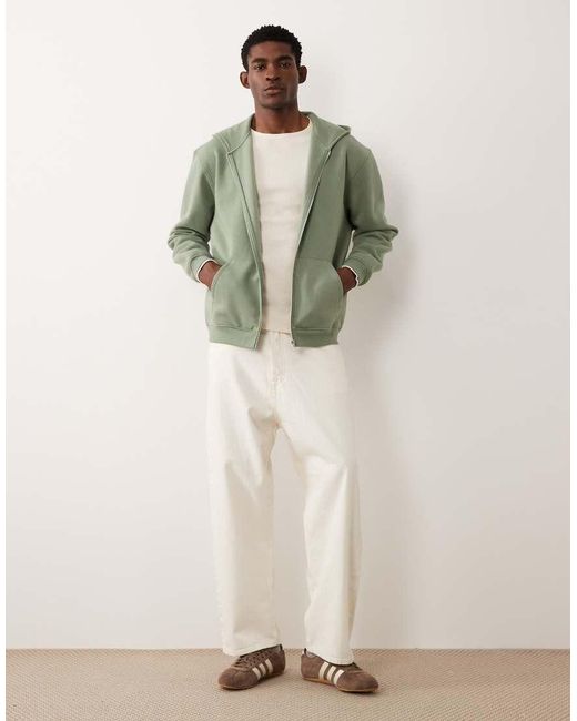 ASOS Green Essentials Relaxed Zip Through Hoodie for men