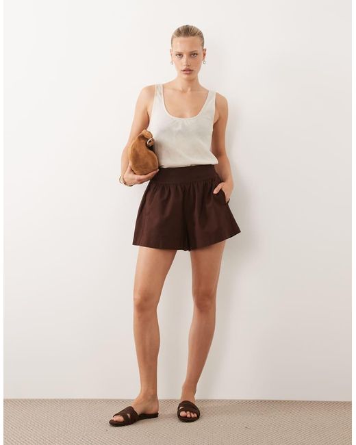 ASOS Brown Linen Look Pull On Shorts