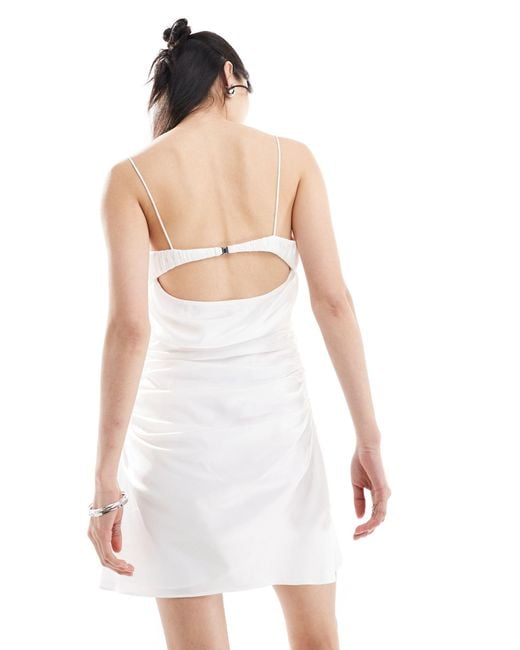 ASOS White Ruched Bust Gathered Satin Cami Mini Dress