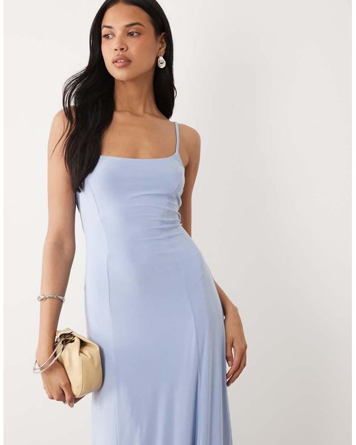 ASOS Blue Slinky Lace Up Back Maxi Slip Dress