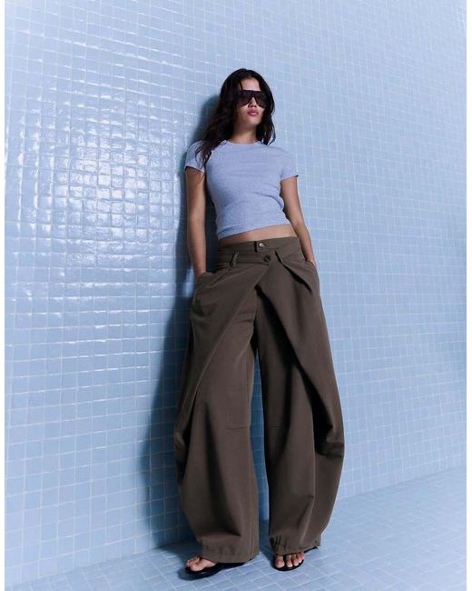 Bershka Gray Barrel Trousers With Pleats