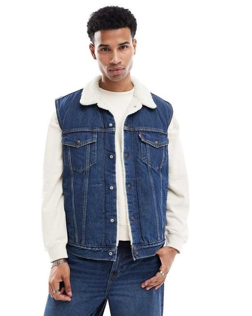 Levi's Blue Type 3 Sleeveless Sherpa Denim Vest for men
