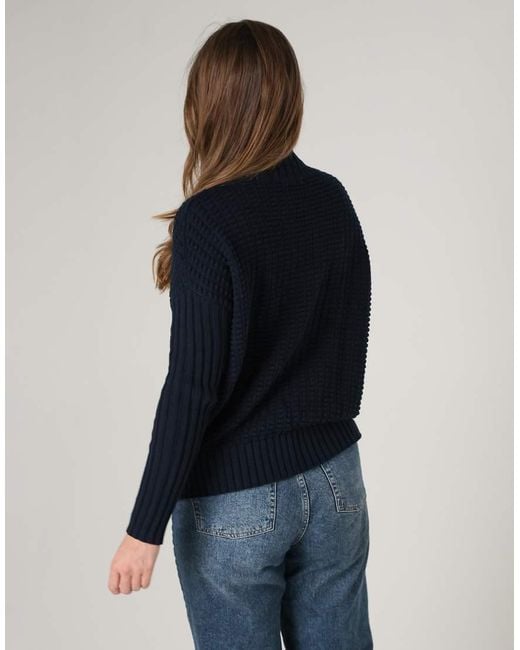 French Connection Blue Cotton Mozart Popcorn Knit High Neck Jumper