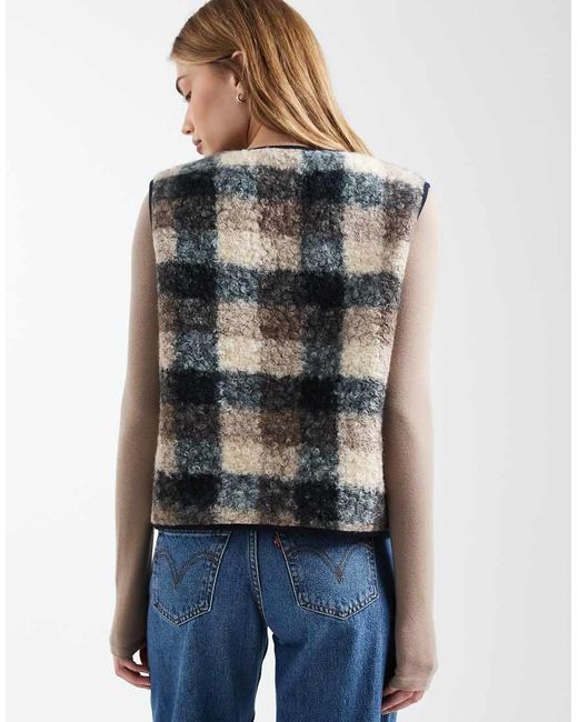 ASOS Multicolor Borg Fleece Vest With Plaid Design And Bow Design