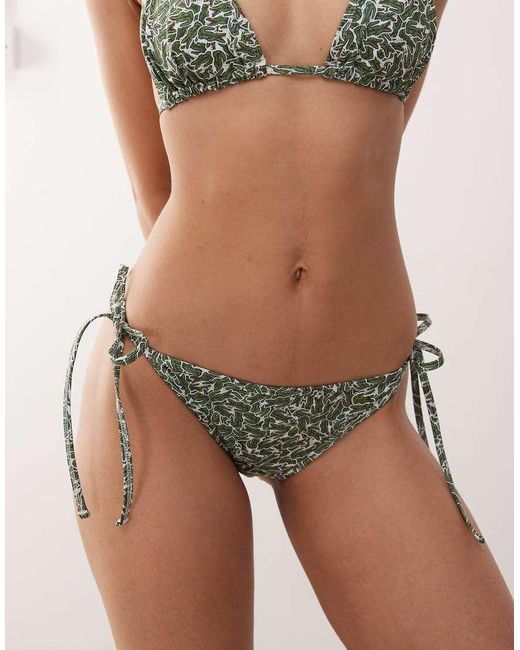 Lacoste Natural Co-ord Bikini Bottoms With All Over Croc Print