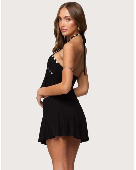 Edikted Black Kayce Button Halter Top