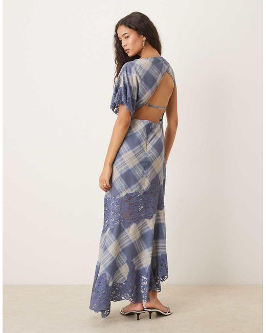 ASOS Blue Midi Dress With Lace Detail