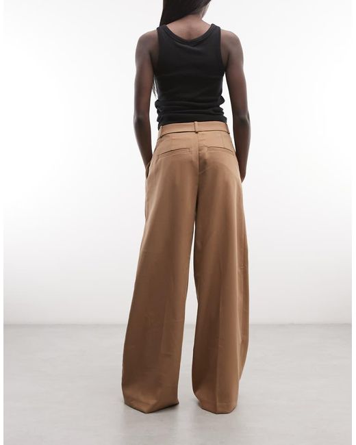 Monki Natural High Waist Wide Leg Trousers With Front Pleat