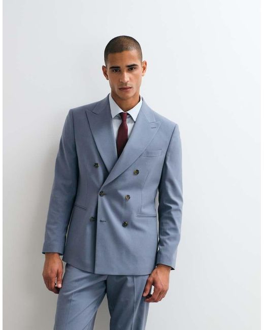 ASOS Blue Regular Double Breasted Suit Blazer for men