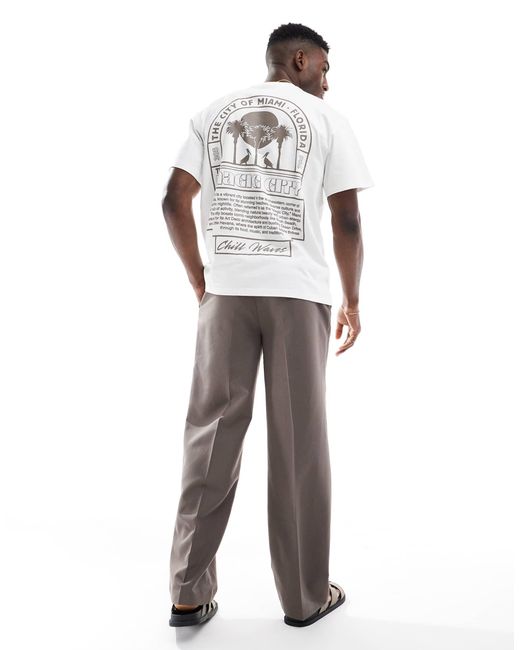 T-shirt avec imprimé miami au dos Pull&Bear pour homme en coloris White