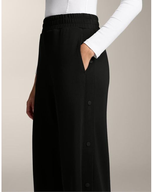 Oysho Black Straight-Leg Trousers With Buttons And Rib With Soft-Touch Modal