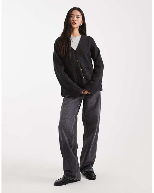ASOS Black Waisted V Neck Cardigan With Pocket Detail