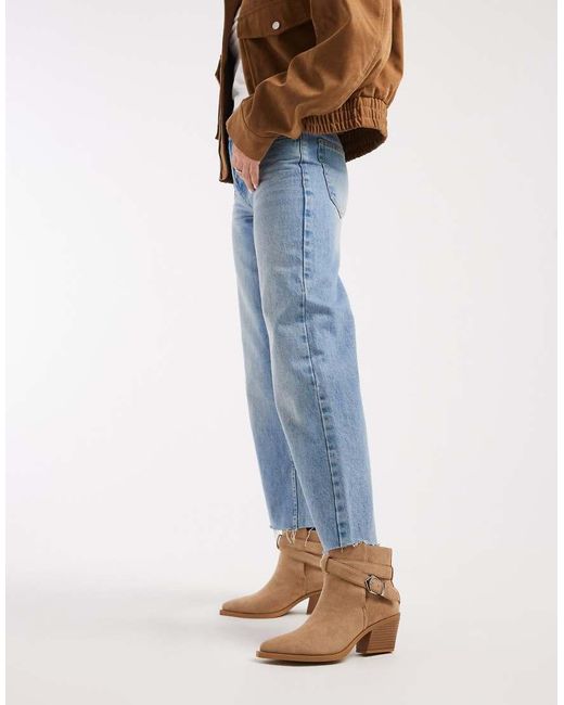 SEQWL Blue Western Low Ankle Boots With Buckle Detail