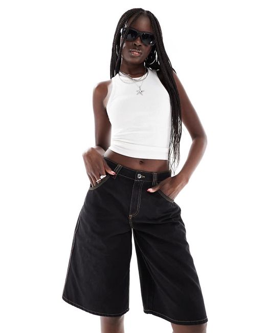 Bershka Baggy Short Met Contrasterende Steek En Lange Pasvorm in het Brown