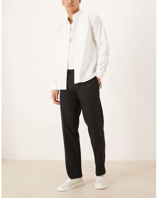 ASOS Black Tailored Straight Leg Pants With Wool Blend for men