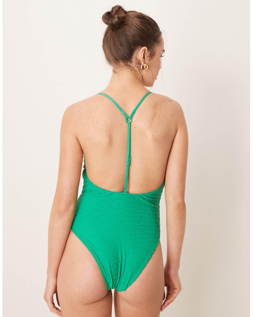 Nike - maillot 1 pièce à encolure v en tissu éponge Nike en coloris Green