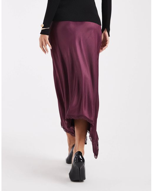 Miss Selfridge Purple Satin Hanky Hem Midi Skirt