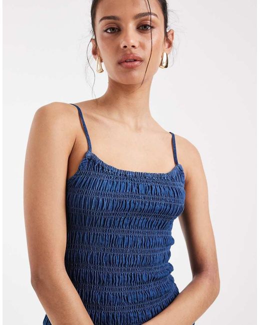 ASOS Blue Denim Shirred Cami Top Co-Ord