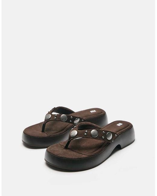 Pull&Bear Brown Studded Thong Sandals