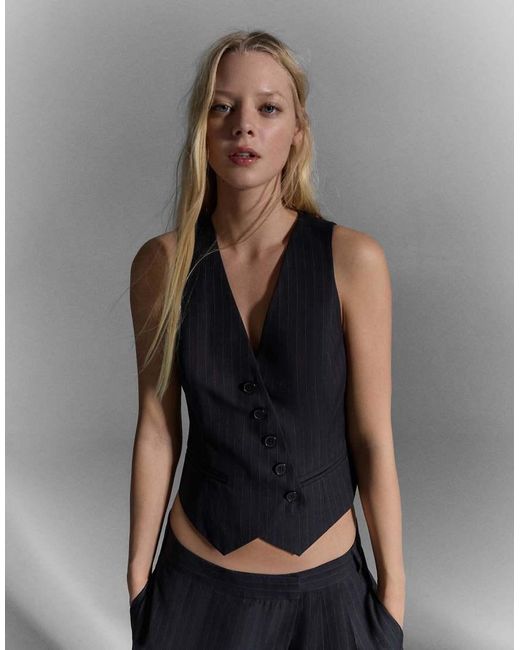 Bershka Black Striped Gilet