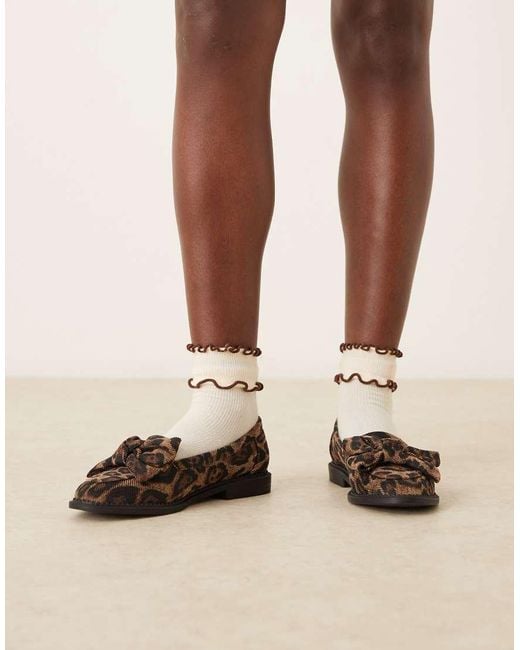 ASOS Brown Wide Fit Memphis Bow Detail Flat Shoes
