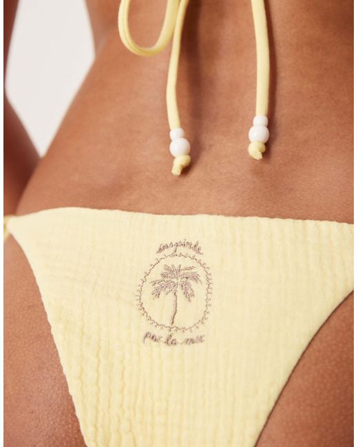 Stradivarius Natural Crinkle Tie Side Bikini Bottom