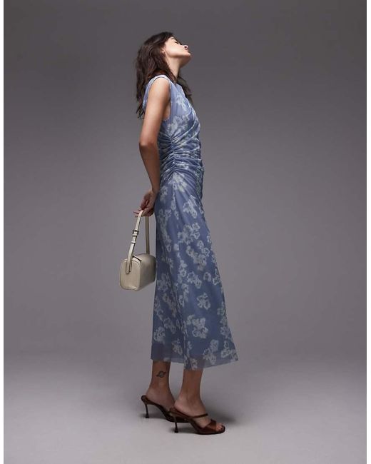 Vestido Midi Con Detalle Drapeado Y Estampado De Lazo De Malla De & Other Stories de color Blue