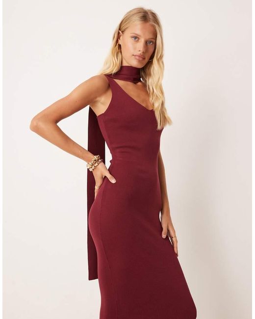 Pretty Lavish Red Scarf Neck Knit Maxi Dress