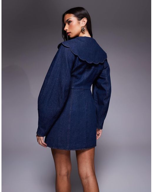 asos long denim dress ASOS Design Denim Oversized Long Sleeve Shirt Dress in rinse wash-Blue