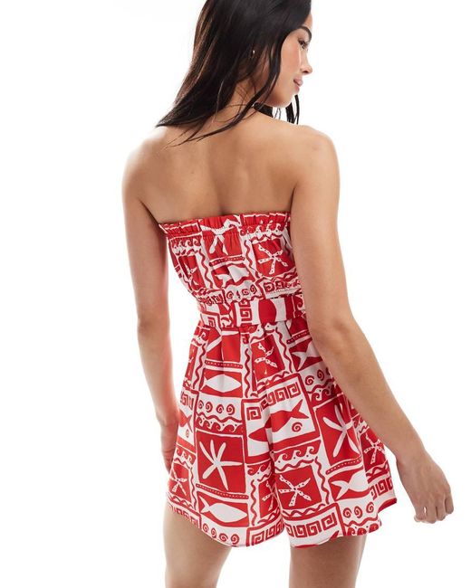 New Look Red Sea Print Playsuit