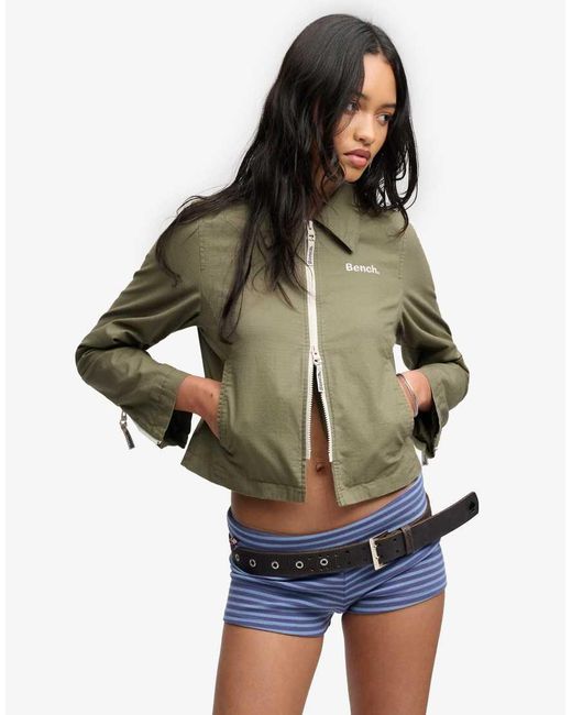 Bench x Superdry & Co Green Double Zip Collar Ripstop Jacket