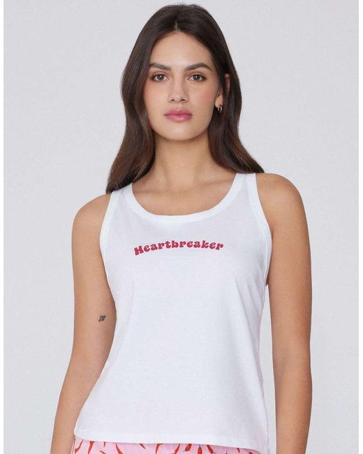 Tezenis White Printed Cotton Camisole
