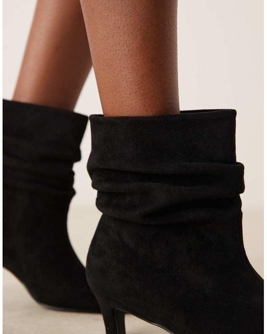 Glamorous Black Kitten Heel Ruched Mid Ankle Boots