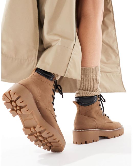Stradivarius Brown Chunky Flat Lace Up Boot