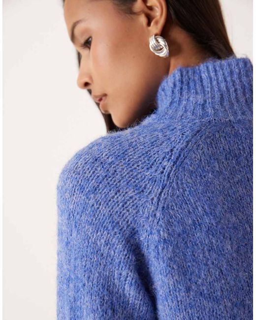 Jdy Blue High Neck Textured Knitted Jumper