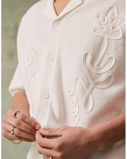 ASOS Green Relaxed Knitted Button Through Polo With Floral Embroidery for men