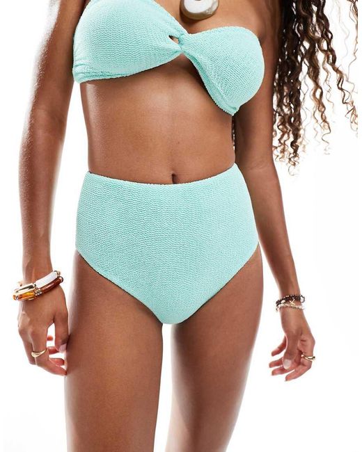ASOS Blue Charlene Textured High Leg High Waist Bikini Bottom