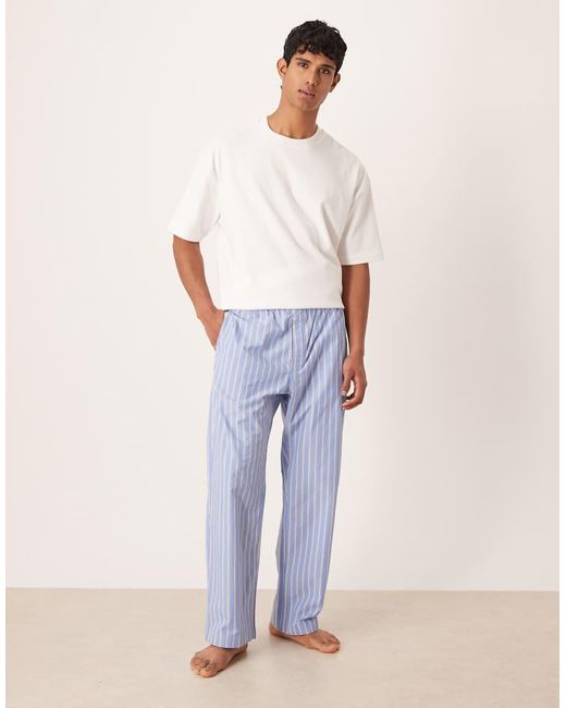 ARKET Blue Pure Cotton Stripe Poplin Pyjama Trouser Bottoms for men