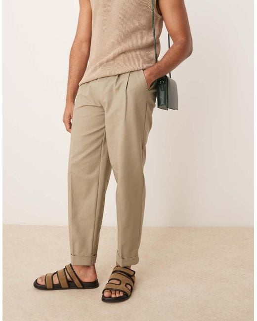 ASOS Natural Smart Oversized Tapered Cotton Chino Trousers for men