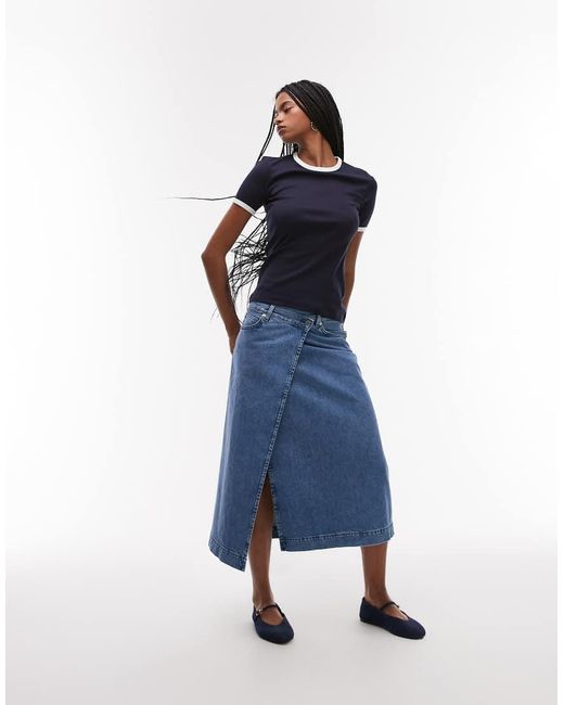 ARKET Denim Midi Wikkelrok in het Blue