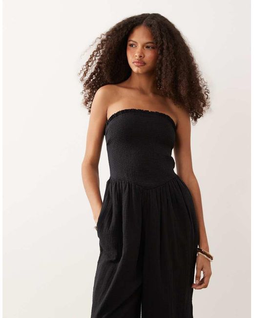 Abercrombie & Fitch White Strapless Smocked Balloon Leg Jumpsuit