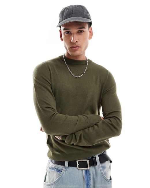Collusion Green Soft Knitted Crew Neck Jumper for men