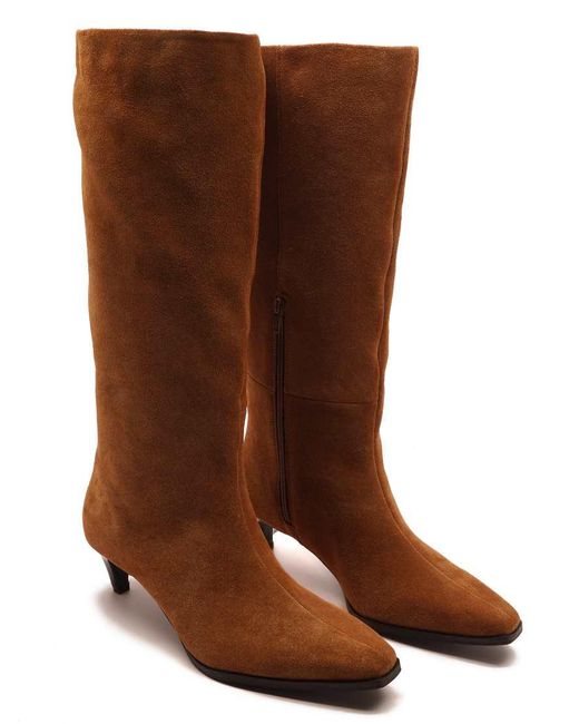 OFF THE HOOK Brown Fern Suede Leather Knee-High Kitten Heel Boots