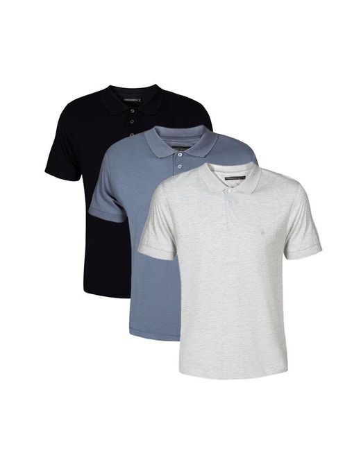 French Connection Blue 3 Pack Cotton Short Sleeve Polo Shirts for men