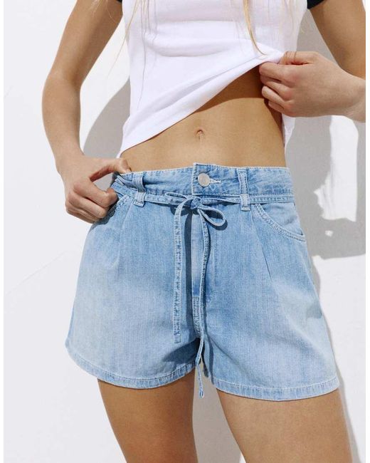 Pull&Bear White Denim Shorts With Darts And Belt