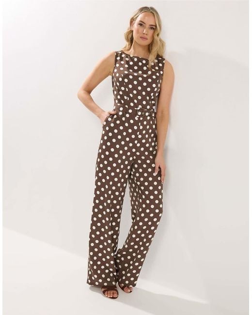 Long Tall Sally Natural Polka Dot Wide Leg Jumpsuit